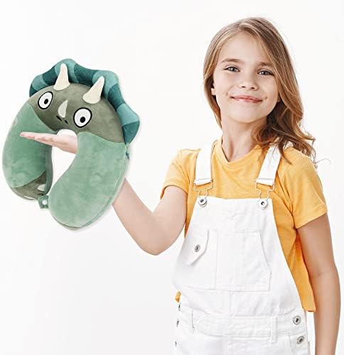Sexysamba Cartoon Headrest Pillow for Kids with Sleep Eye Mask - Green Triceratops
