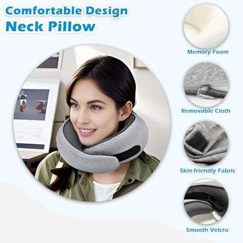 Travel Neck Pillow with 360 Support and Velcro Adjustment