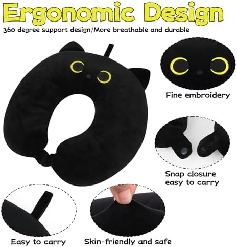 Kids Travel Pillow with Black Cat Design