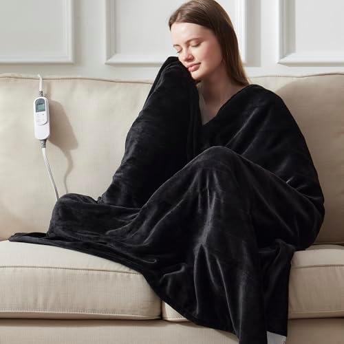 DOWNCOOL Heated Throw Blanket with 10 Heat Settings and 12 Hour Timer