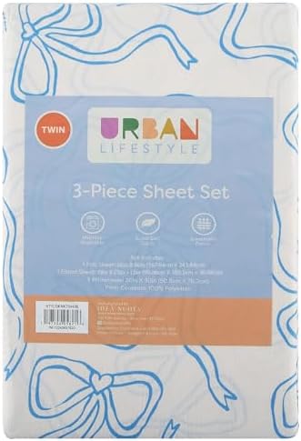 Urban Lifestyle 3-Piece Twin Sheet Set with Baby Blue Coquette Bow Design