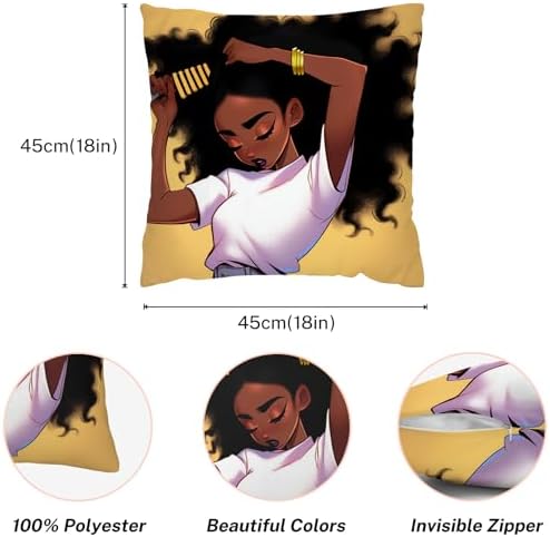 SARA NELL Black Girl Throw Pillow Cover 18x18 Inch