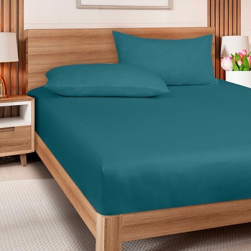 ROYALE LINENS 300 Thread Count King Fitted Sheet - Super Soft Deep Pocket Teal