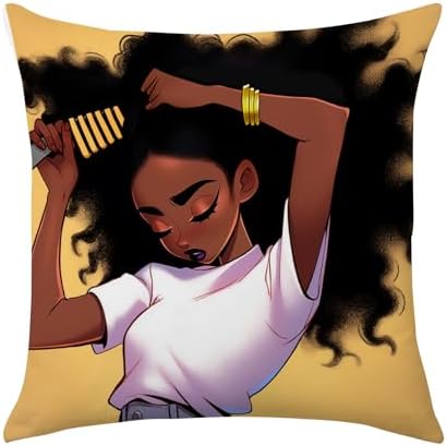 SARA NELL Black Girl Throw Pillow Cover 18x18 Inch