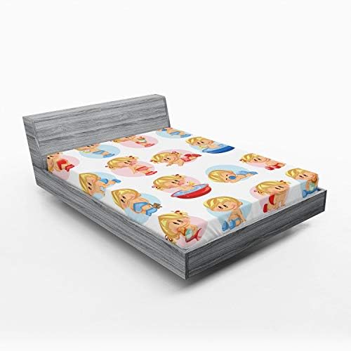 Ambesonne Cartoon Fitted Sheet Multicolor California King