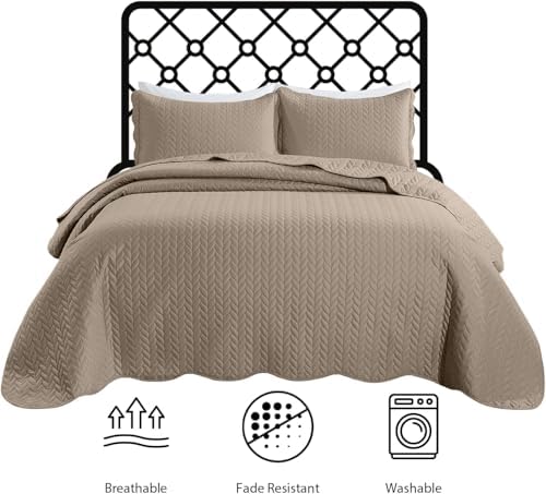 IR Imperial Rooms Queen Quilt Bedding Set 90x96 - 3 Pcs Beige Microfiber