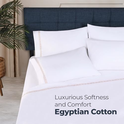 BLUENILEMILLS Egyptian Cotton Embroidered Pillowcase Set 2 Pack