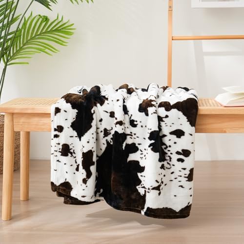 Vessia Throw Blanket Cow Black Brown with Pillow Cover