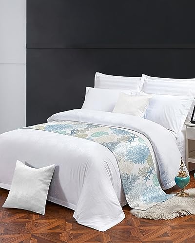 Blue Teal Coral Bed Runner Queen Size