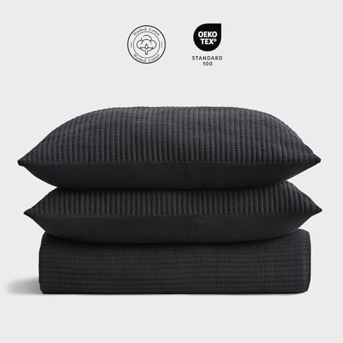 EVERGRACEHOME Cotton Coverlet Set King 3 Pieces Washed Black