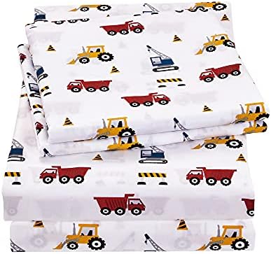 Viviland 4-Piece Boys Truck Bed Sheet Set - White Microfiber