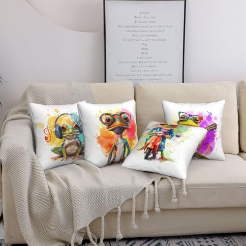 Colorful Frog Pillow Covers Set of 4