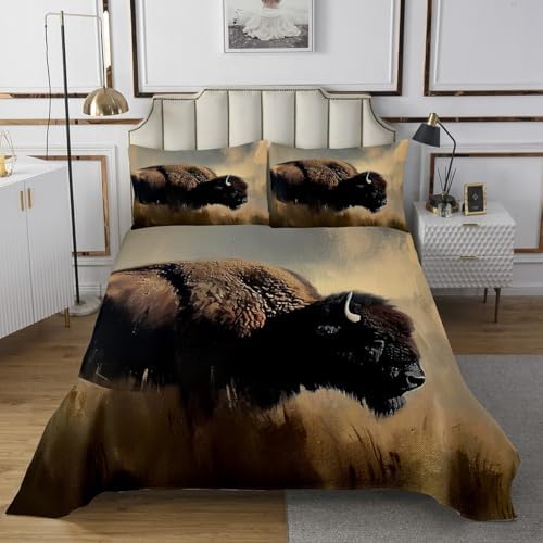 Feelyou 3D Buffalo Coverlet Set Twin Size Kids Bedspread