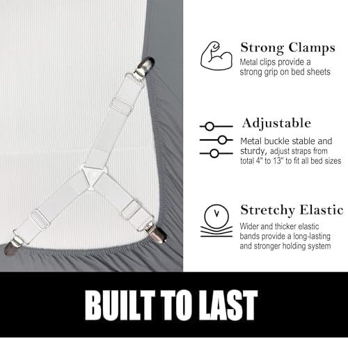 Tuyeabc Bed Sheet Straps 4 Pack White Adjustable