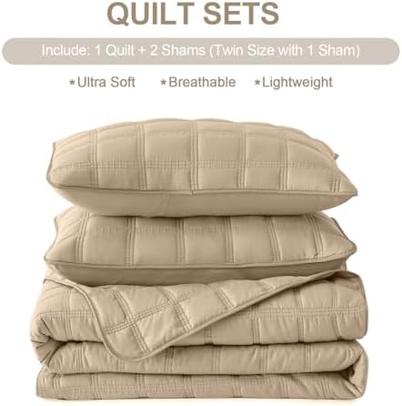 HiSnug Beige Quilt Set Queen Size 3 Pieces