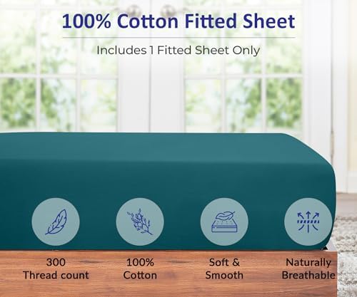 ROYALE LINENS 300 Thread Count King Fitted Sheet - Super Soft Deep Pocket Teal