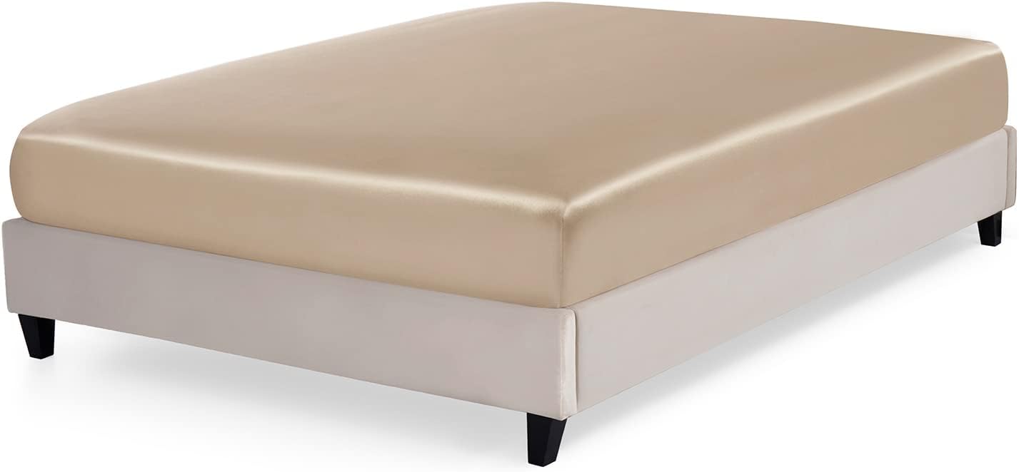 P Pothuiny Satin Fitted Sheet King Size Taupe