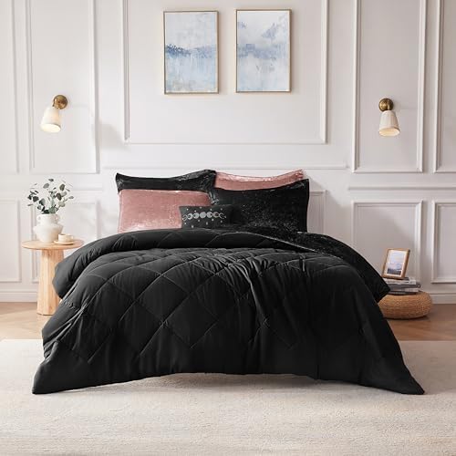 Intelligent Design Velvet Duvet Cover Set Luxury Diamond Quilting Black KingCal King 1