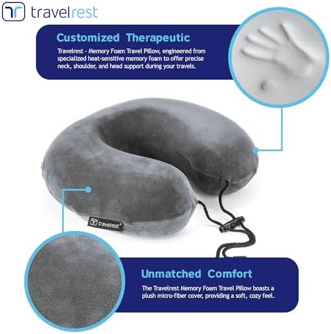Travelrest Travel Essential Neck Pillow - Memory Foam and Washable Cover
