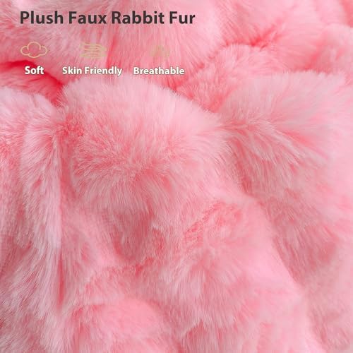 LIFEREVO Fluffy Faux Rabbit Fur Pillow Covers Pink 18x18