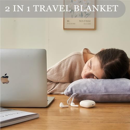 Commollis 2-in-1 Travel Blanket Pillow - Compact Warm All-Season