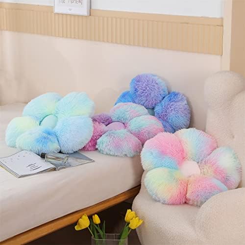 UGEYAO Faux Fur Flower Pillow - Rainbow Purple 197 Inches