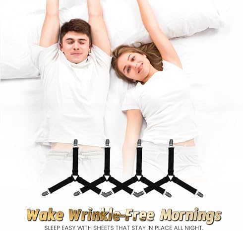 Kaslasi Comfort Bed Sheet Straps 4PCS Adjustable with Durable Clips
