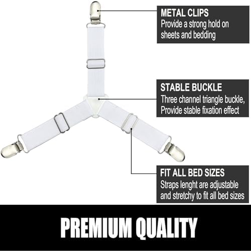 Tuyeabc Bed Sheet Straps 4 Pack White Adjustable