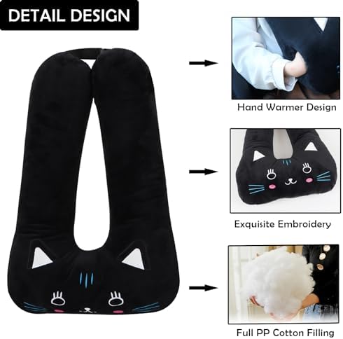 Kids Car Travel Pillow with Hand Muff and Black Cat Design