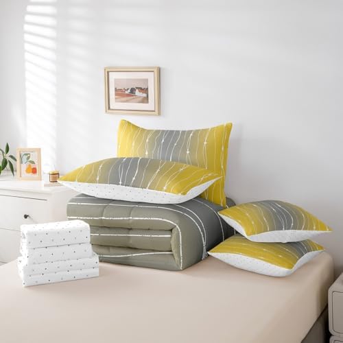 Yellow Grey Ombre Comforter Set 7pcs Full Size