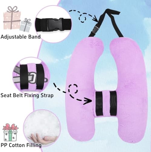 Soft Plush Car Pillow with Neck Support Purple