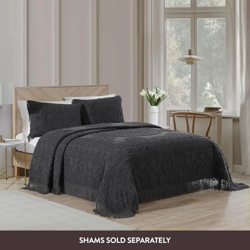 Beatrice Home Fashions Medallion Chenille Bedspread Full Charcoal