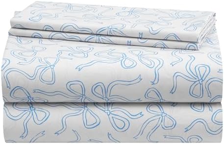 Urban Lifestyle 3-Piece Twin Sheet Set with Baby Blue Coquette Bow Design