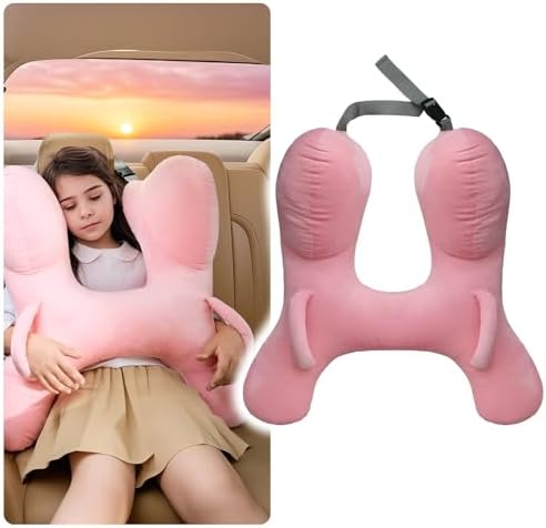 PYURIFAI Kids Car Pillow with Head Support and Handles Pink