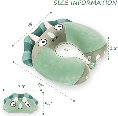 Sexysamba Cartoon Headrest Pillow for Kids with Sleep Eye Mask - Green Triceratops