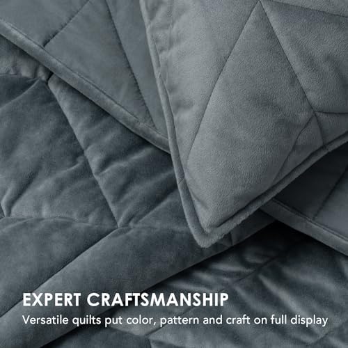 EVERGRACE Velvet Quilt Set 3 Pieces Stormy Blue