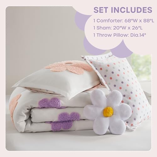 Twin Floral Comforter Set for Girls - Reversible 3 Piece