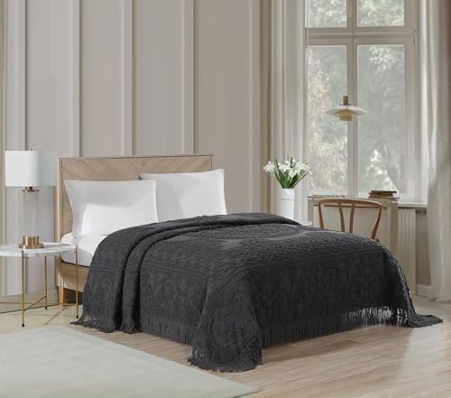 Beatrice Home Fashions Medallion Chenille Bedspread Full Charcoal