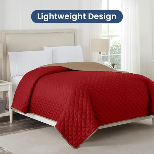 Martex Reversible Coverlet Full Queen Bedding KhakiRed