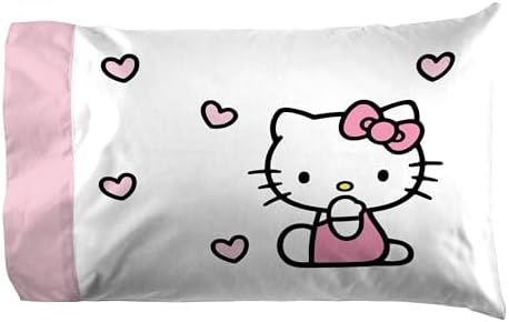 Jay Franco Hello Kitty Pink Stripes Hearts Sheet Set - 4 Piece Microfiber Bedding