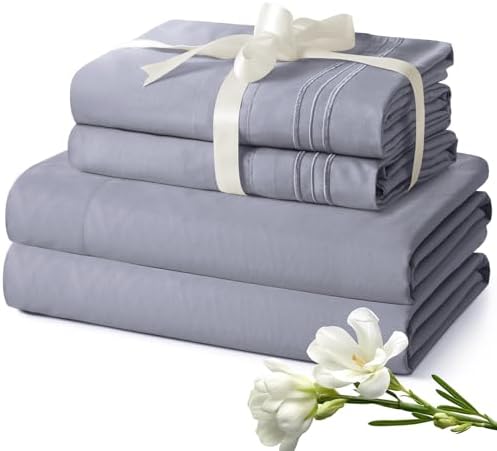 Aormenzy Extra Deep Cal King Sheets Set - 4 Piece Silver Grey