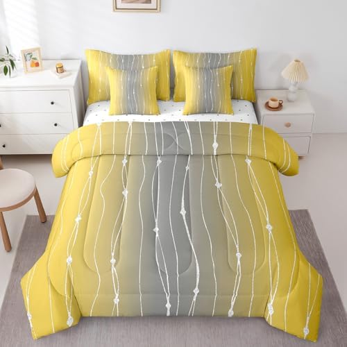 Yellow Grey Ombre Comforter Set 7pcs Full Size