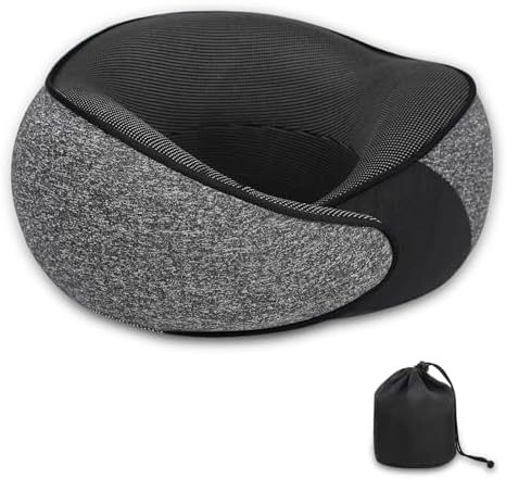Memory Foam Travel Pillow for Airplane Lightweight and Stowable Dark Grey