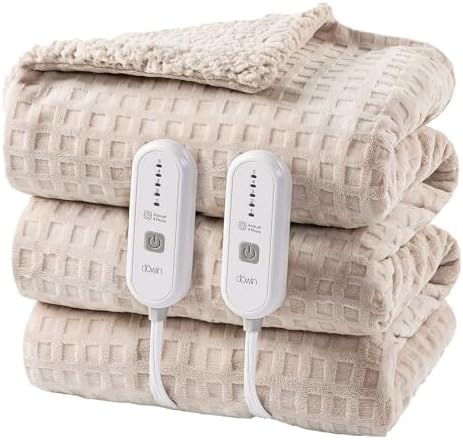 Dowin Queen Electric Blanket - Waffle Sherpa Heated with Dual Control