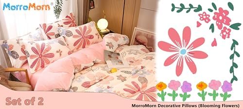 MorroMorn Plush Pillow Covers Blooming Flowers Set of 2