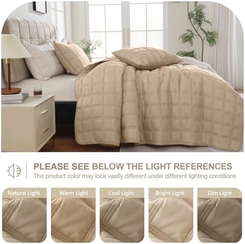 HiSnug Beige Quilt Set Queen Size 3 Pieces