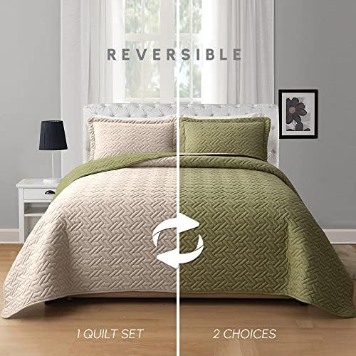 Elegant Comfort Reversible Quilt Set - Sage Cream