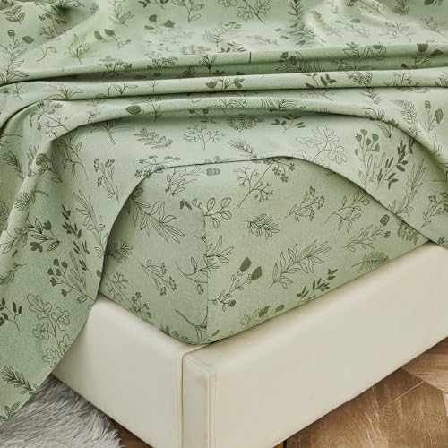 Usfivefam Green Floral Cal King Sheet Set 4PCS