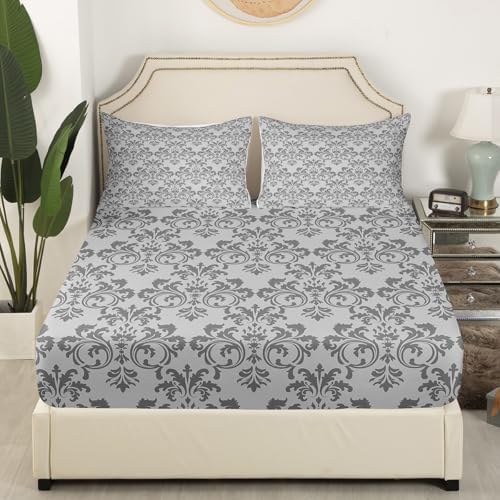 Erosebridal Damask Sheet Set Twin Size Light Grey