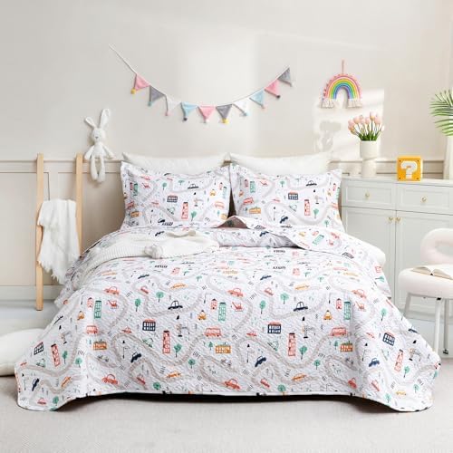 JSD Kids Quilt Set FullQueen Soft Lightweight Summer Bedspread with Pillow Shams